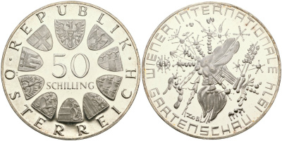 Австрия 50 шиллингов 1974 Венская международная выставка цветов KM 2919 серебро PROOF 04-323-35