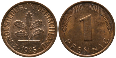 ФРГ 1 ПФЕННИГ 1985 D KM 105, J.380 сталь плакированная медью 96-1121