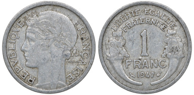 Франция 1 франк 1947 KM 885a.1 алюминий 4163-434