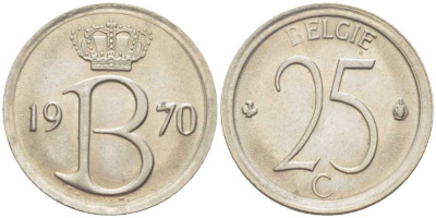 Бельгия 25 сантимов 1970 Belgie, Бодуэн I (1951-1993) KM 154.1 медно-никель 214-149