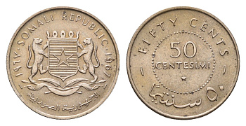 Сомали 50 чентезимо 1967 год-тип KM 8 медно-никель UNC 4679-124