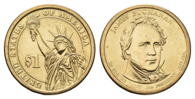 США 1 доллар 2010 Президент США - Джеймс Бьюкенен (1857-1861) KM 477 медь с марганцево-латунным покрытием UNC 98-215