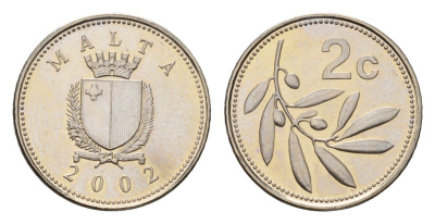 Мальта 2 цента 2002 оливковая ветвь KM 94 медно-никель UNC 4164-319