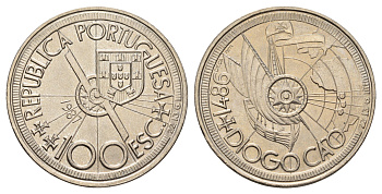 Португалия 100 эскудо 1987 Золотой век открытий - Диогу Кан KM 641 медно-никель UNC 74-723