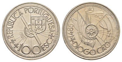 Португалия 100 эскудо 1987 Золотой век открытий - Диогу Кан KM 641 медно-никель UNC 74-723