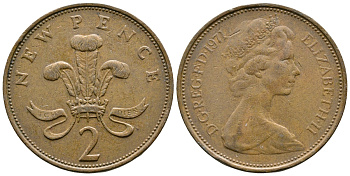 Великобритания 2 пенса 1971 Елизавета II (1952-2022) KM 916, Spink 4235 (C1) бронза 89-1154