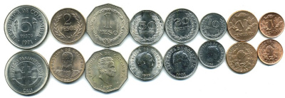 Колумбия лот из 8 монет 1963-1988 5, 2, 1 песо, 50, 20, 10, 5, 1 сентаво UNC 00-00
