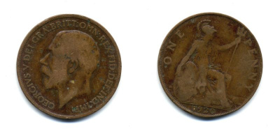 Великобритания 1 пенни 1920 Георг V (1910-1936) КМ 810, Spink 4051 бронза 47-413