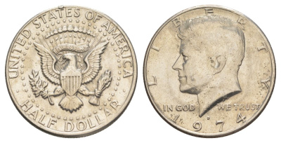 США 1/2 доллара (50 центов) 1974 D, Джон Кеннеди KM 202b медь плакированная медно-никелем aUNC 4123-512