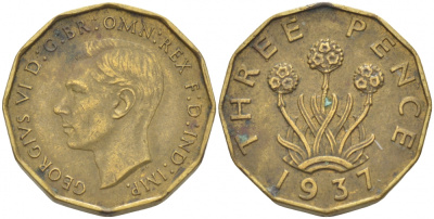 Великобритания 3 пенса 1937 Георг VI (1936-1952) KM 849, Spink 4112 никель латунь 212-1253