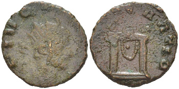 Римская Империя антониниан 270 Клавдий Готский, посмертная чеканка, DIVO CLAVDIO, бюст императора / CONSECRATIO, алтарь, Рим RIC 261 биллон 1073-20-72