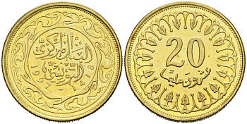 Тунис 20 миллимов 1997 АН1418, республика KM 307 латунь 4556-1216