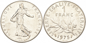ФРАНЦИЯ 1 ФРАНК 1975 СЕЯТЕЛЬ KM 925.1 никель 68-117