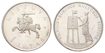Литва 1 лит 2009 Вильнюс – культурная столица Европы KM 162 медно-никель UNC 4612-1036