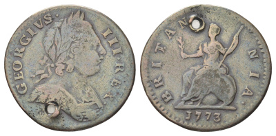 Великобритания 1 фартинг 1773 Георг III (1760-1820) KM 602, Spink 3775 медь 4708-619