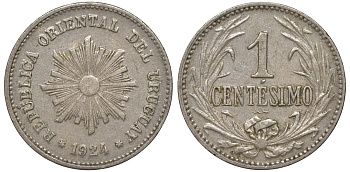 Уругвай 1 сентесимо 1924 KM 19 медно-никель 99-724
