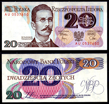 Польша 20 злотых 1982 Pick 149a (2) бумага aUNC 6278-61-4-2