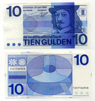 НИДЕРЛАНДЫ 10 ГУЛЬДЕНОВ 1968 25 АПРЕЛЯ 1968, ФРАНС ХАЛС Pick 91b бумага UNC (ПРЕСС) 6293-14-2