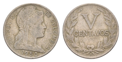 Колумбия 5 сентаво 1950 KM 199 медно-никель 4651-938