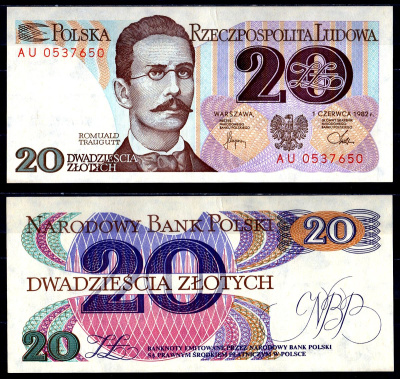 Польша 20 злотых 1982 Pick 149a (2) бумага aUNC 6278-61-4-2