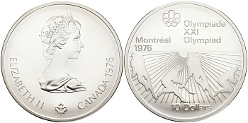 Канада 10 долларов 1976 XXI летние Олимпийские игры в Монреале 1976 года, хокей KM 112 серебро UNC 02-252-43