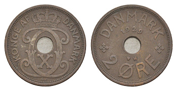 Дания 2 эре 1929 N, Кристиан X (1912-1947) KM 827 бронза 4639-746