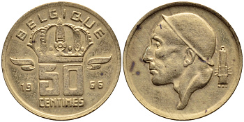 БЕЛЬГИЯ 50 САНТИМОВ 1966 BELGIQUE KM 148.1 бронза 4392-842