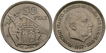 Испания 50 песет 1957 Франсиско Франко (1939 - 1975) KM 788 медно-никель 4168-1013