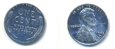 США 1 цент 1943 S (Сан-Франциско), Авраам Линкольн KM 132a сталь плакированная цинком 4392-751