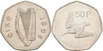 Ирландия 50 пенсов 1998 ВАЛЬДШНЕП KM 24 медно-никель 4565-625