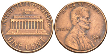 США 1 ЦЕНТ 1981 D, ЛИНКОЛЬН KM 201 медь цинк 188-323