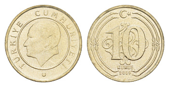 Турция 10 курушей 2009 Кемаль Ататюрк KM 1241 медь цинк никель 4647-613