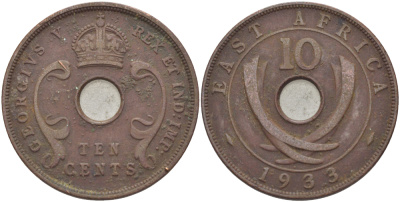 Британская Восточная Африка 10 центов 1933 Георг V (1910-1936) KM 19 бронза 97-1132