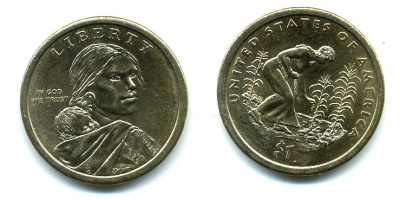 США 1 ДОЛЛАР 2009 ИНДИАНКА, УРОЖАЙ KM NEW медь плакированная сплавом меди цинка марганца и никеля 59-732