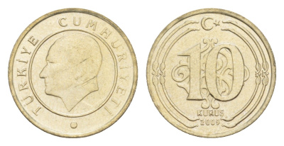Турция 10 курушей 2009 Кемаль Ататюрк KM 1241 медь цинк никель 4647-613