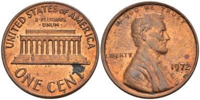 США 1 цент 1972 Линкольн KM 201 медь цинк 4115-917