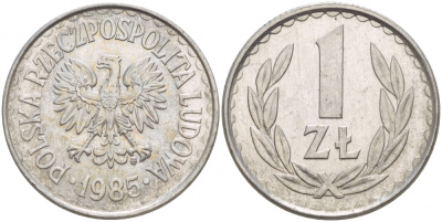 Польша 1 злотый 1985 MW, Народная Республика KM 49.1, Parchimowicz 213x алюминий 4548-433