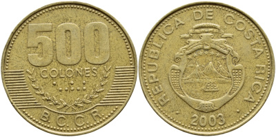 КОСТА-РИКА 500 КОЛОН 2003 B.C.C.R. KM 239.1 медь алюминий никель 59-626