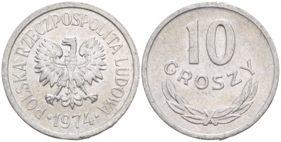 ПОЛЬША 10 ГРОШЕЙ 1974 КРЕМНИЦА KM АА47 алюминий 4549-268