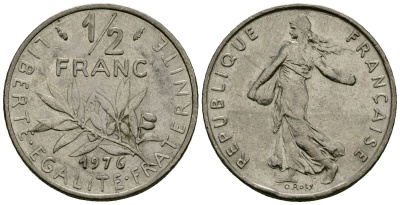 Франция 1/2 франка 1976 сеятель KM 931 никель 4135-714