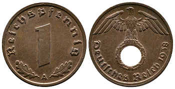 Германия 1 рейхспфенниг 1938 A KM 89, J. 361 бронза    220-255