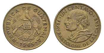 Гватемала 1 сентаво 1965 Бартоломео де лас Касас KM 265 латунь 4668-742