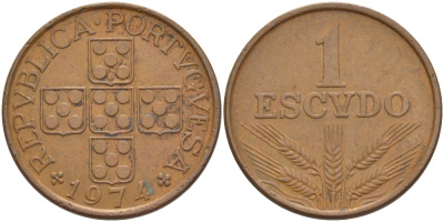 Португалия 1 эскудо 1974 KM 597 бронза 3718-416