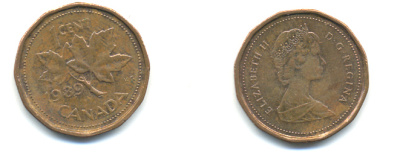 Канада 1 цент 1989 Елизавета II (1952-2022), кленовый лист KM 132 бронза 177-1425