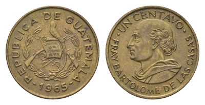 Гватемала 1 сентаво 1965 Бартоломео де лас Касас KM 265 латунь 4668-742
