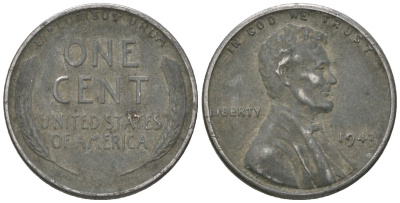 США 1 цент 1943 Авраам Линкольн KM 132 a сталь покрытая цинком 214-721