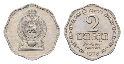 Шри-Ланка 2 цента 1978 KM 138 алюминий UNC 4643-634