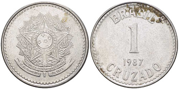 Бразилия 1 крузадо 1987 KM 605 нержавеющая сталь 217-1251