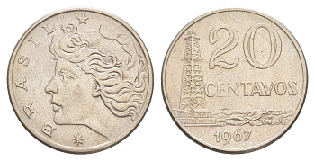 Бразилия 20 сентаво 1967 KM 579.1 медно-никель aUNC 4642-1034