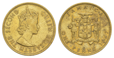 Ямайка 1 пенни 1967 Елизавета II (1952-2022) KM 39 никель латунь 4624-147